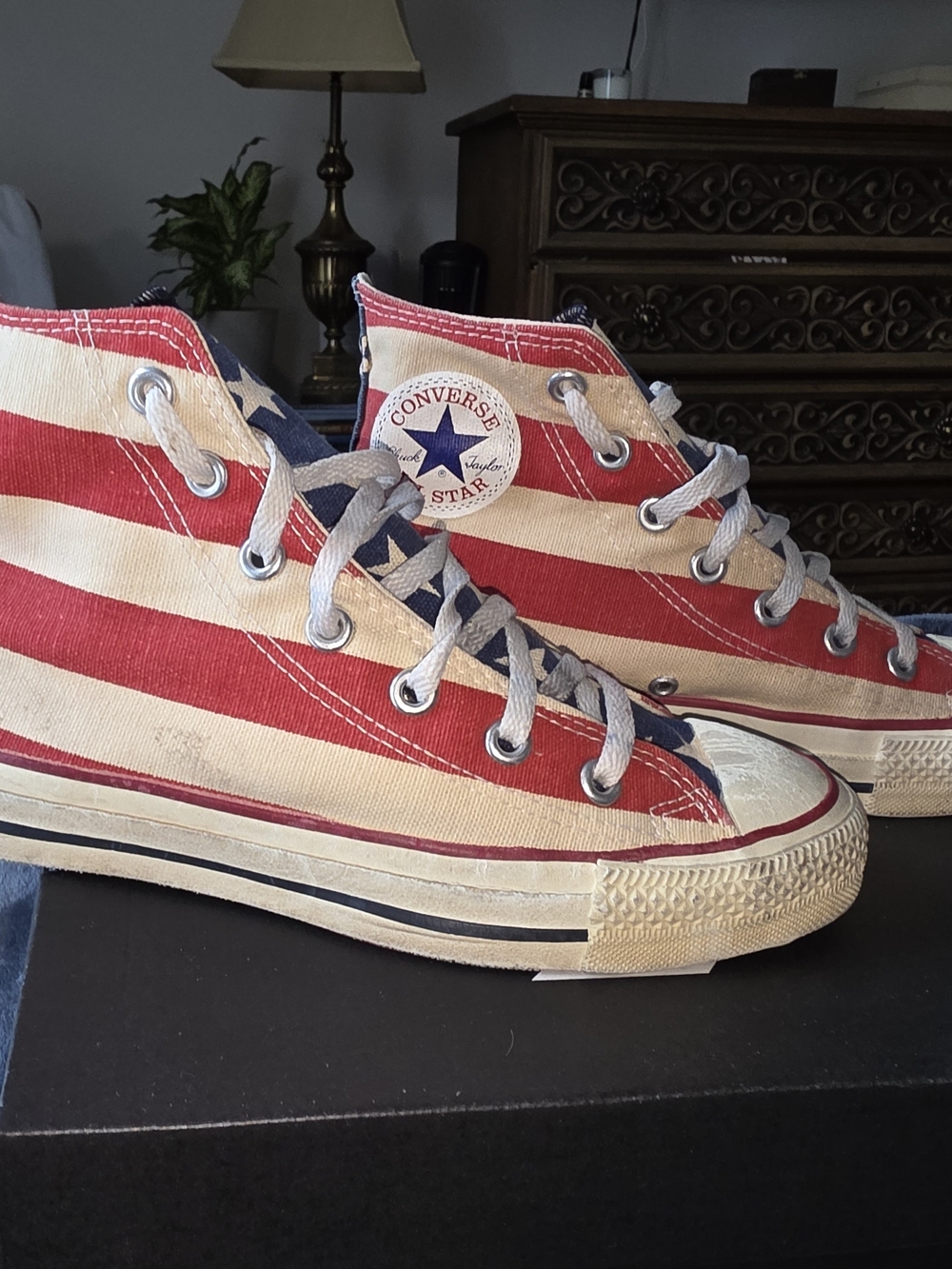 Vintage 90s Converse Chuck Taylor High Top Made in USA American Flag M8